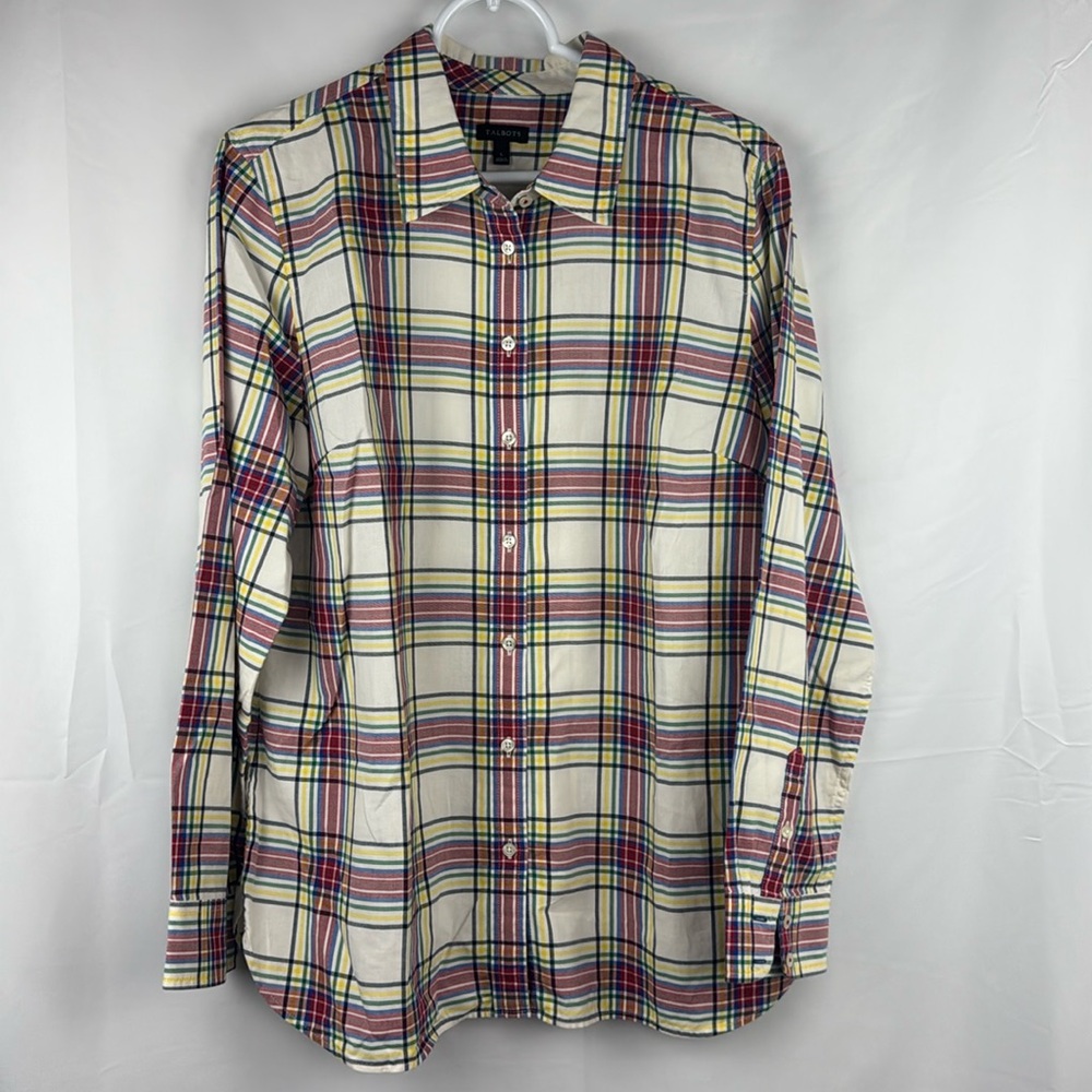 Talbots Women’s Plaid Button Front Tunic Shirt Cotton Size L